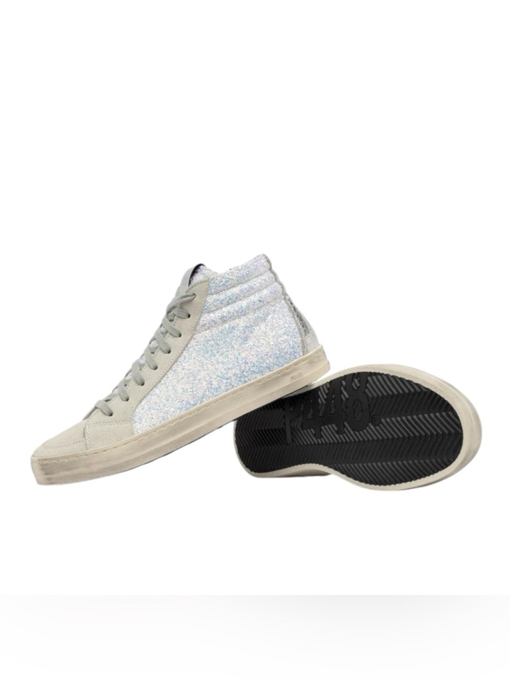P448 White Glitter Skate High-Top Sneakers